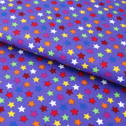 Baumwolljersey "kleine bunte Sterne auf violett" -  Jersey StoffJersey BedrucktStoffe Kudellino