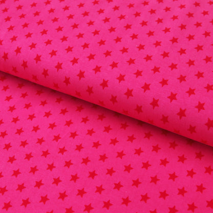 Baumwolljersey "rote 1cm Sterne auf fuchsia" - Jersey Stoff in pink