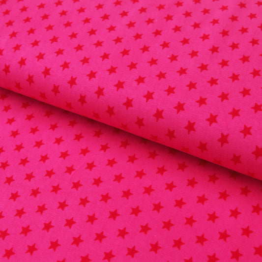 Baumwolljersey "rote 1cm Sterne auf fuchsia" - Jersey Stoff in pink - Stoffe Kudellino