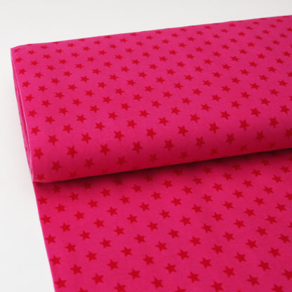Baumwolljersey "rote 1cm Sterne auf fuchsia" - Jersey Stoff in pink Stoffhandel