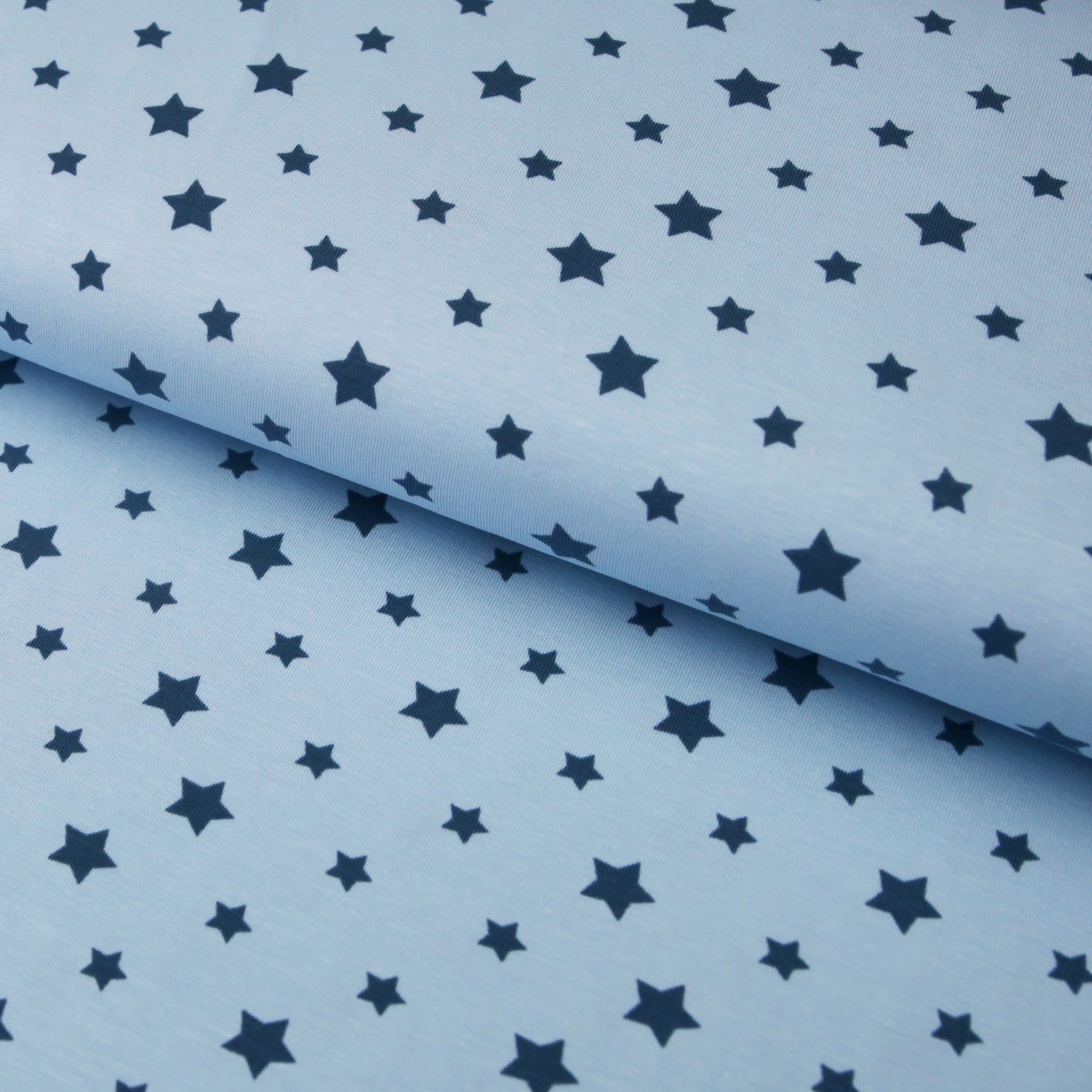 Baumwolljersey "Sterne groß und klein" - Jersey Stoff babyblauJersey BedrucktStoffe KudellinoStoffe Kudellino