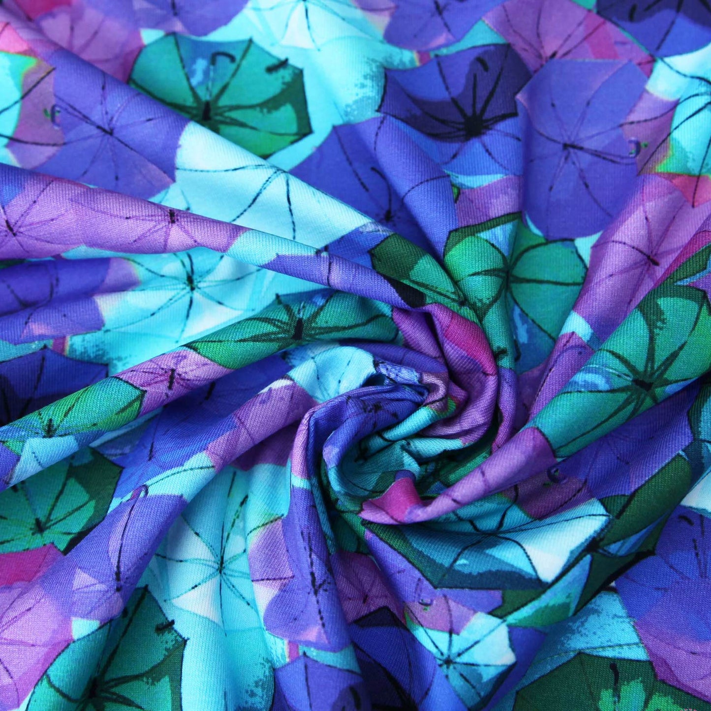 Jersey SToffe Kudellino "Regenschirme Aquarell auf aqua grün violett" -  Jersey Stoff