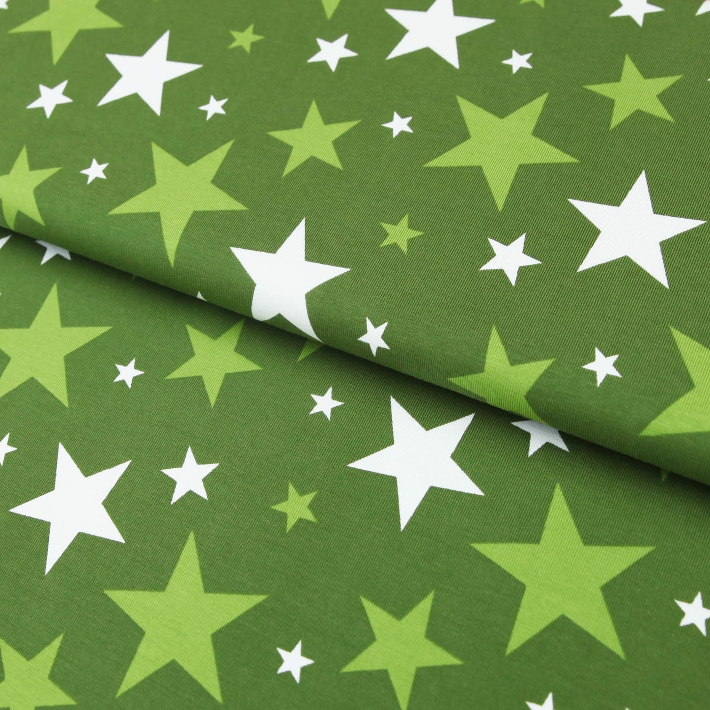 Baumwolljersey "Sterne mix 2 Farben" - Jersey Stoff in grün, weiß - Stoffe Kudellino