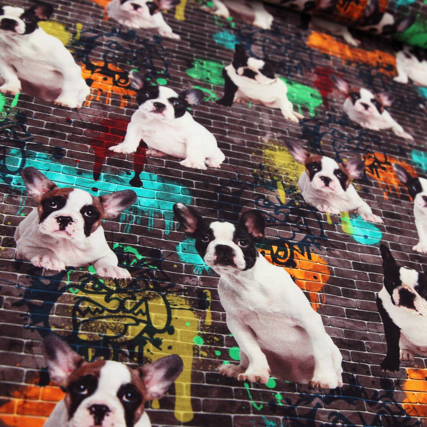 Baumwolljersey Französische Bulldogge Graffiti - Jersey Stoff Digitaldruck - Stoffe Kudellino