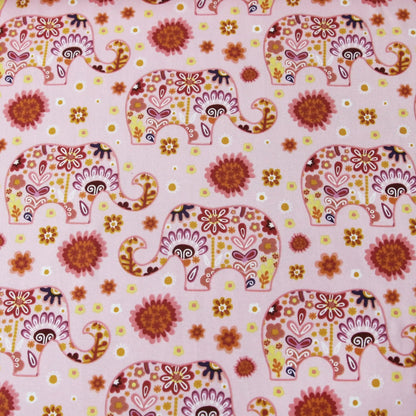 Baumwolljersey "Elefanten Blumen" - Stoff in rosa himbeerrot pastellgelb Stoffe Kudellino