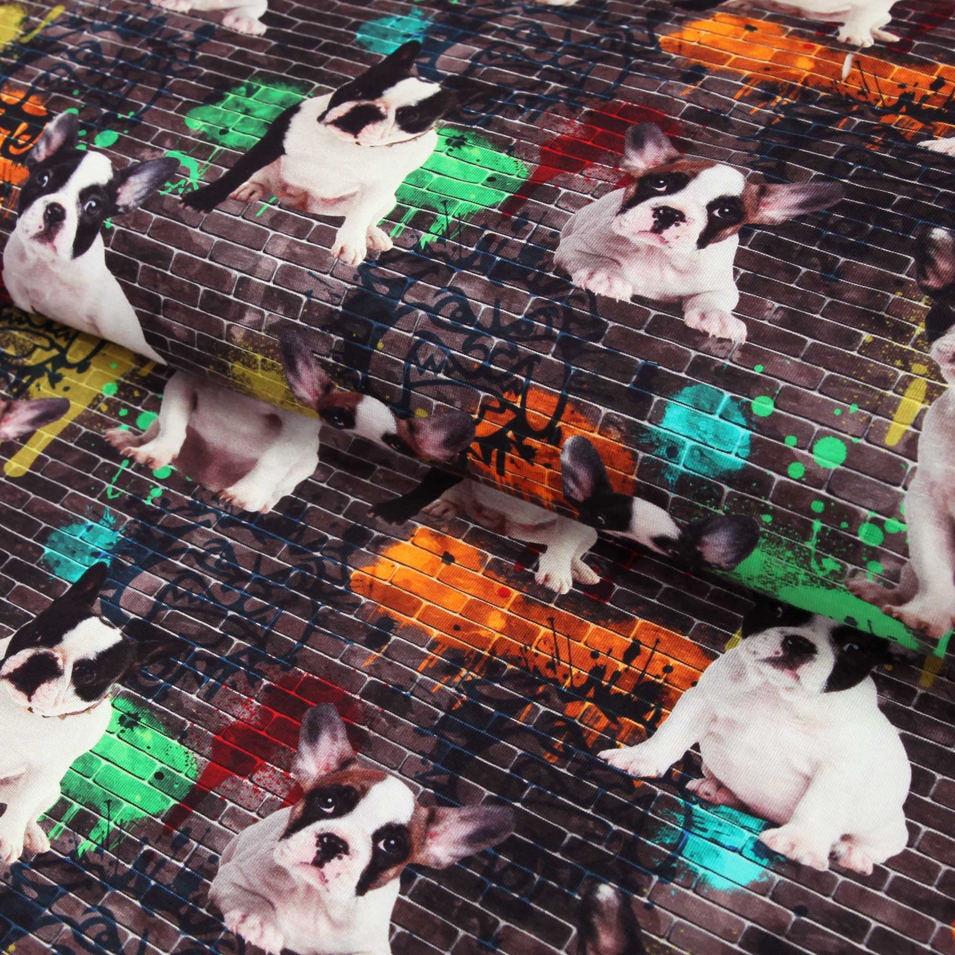 Baumwolljersey Digitaldruck Hunde Französische Bulldogge