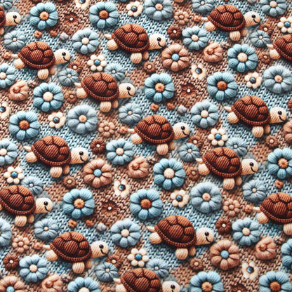 Baumwolljersey "Schildkröten" - Jersey Stoff mit gestrickten Schildkröten und Blüten  Stoffe Kudellino