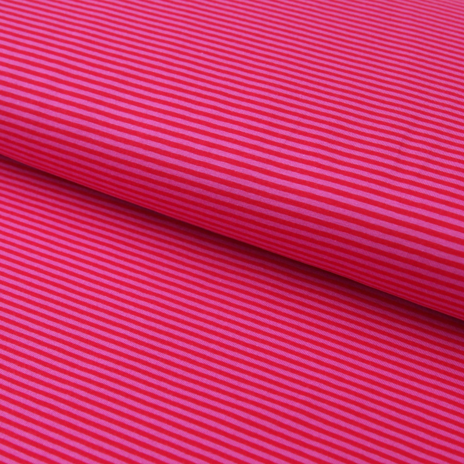 Baumwolljersey "Streifen 2mm in fuchsia und rot" - Jerseystoff - Stoffe Kudellino - Bündchenstoffe, Jersey Stoffe und mehr...