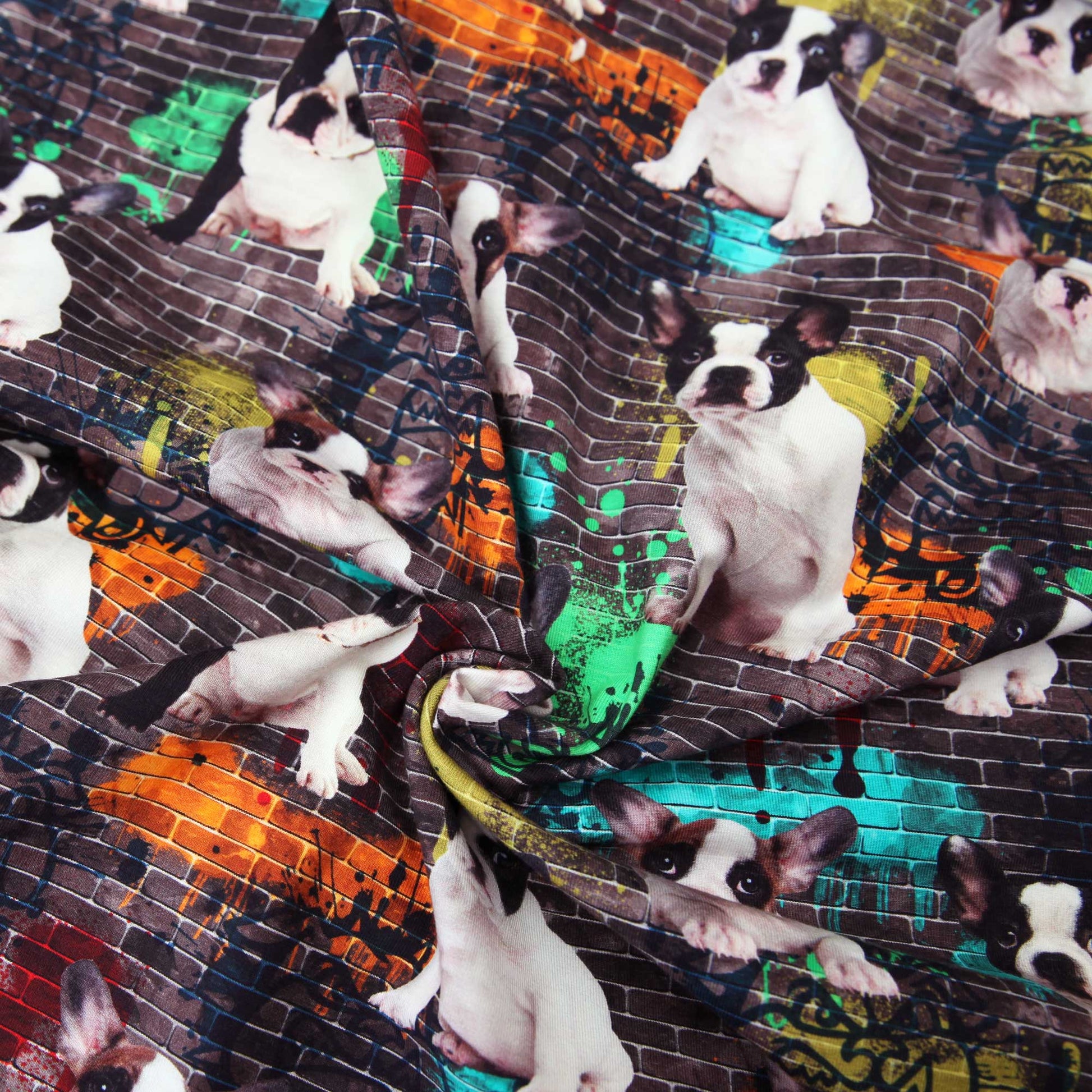 Baumwolljersey Französische Bulldogge Graffiti - Jersey Stoff DigitaldJersey BedrucktStoffe Kudellino