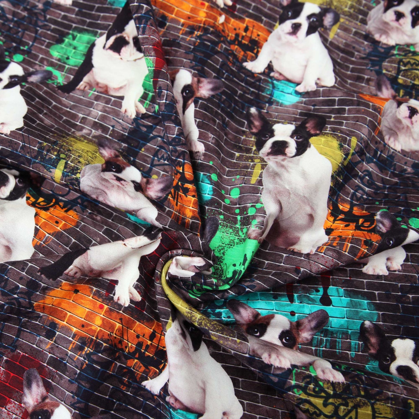 Baumwolljersey Französische Bulldogge Graffiti - Jersey Stoff Digitaldruck - Stoffe Kudellino