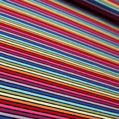 Jersey Regenbogen bunte Streifen Multicolor mit Schwarz - Stoffe Kudellino