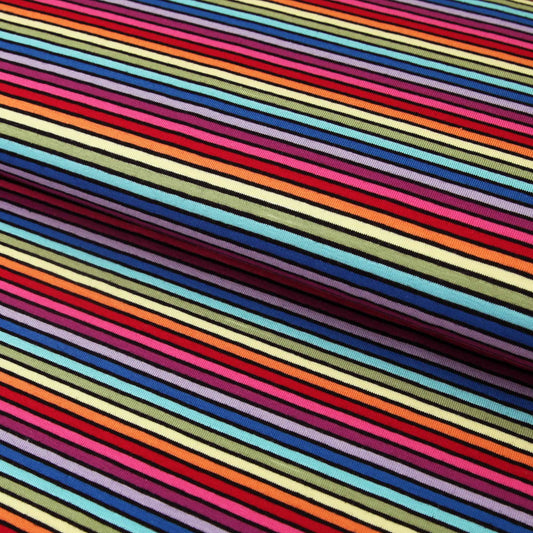 Jersey Regenbogen bunte Streifen Multicolor mit Schwarz - Stoffe Kudellino