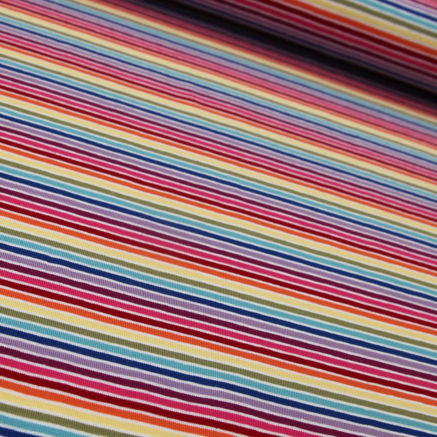 Ringel - Jersey Regenbogen bunte Streifen Multicolor mit Weiß - Stoffe Kudellino
