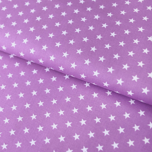 Baumwollstoff mit Sternen / Popeline " 1 cm weiße Sterne auf lila - flieder" - Patchwork 100% Baumwolle - Stoffe Kudellino