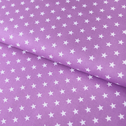 Baumwollstoff mit Sternen / Popeline " 1 cm weiße Sterne auf lila - flieder" - Patchwork 100% Baumwolle - Stoffe Kudellino