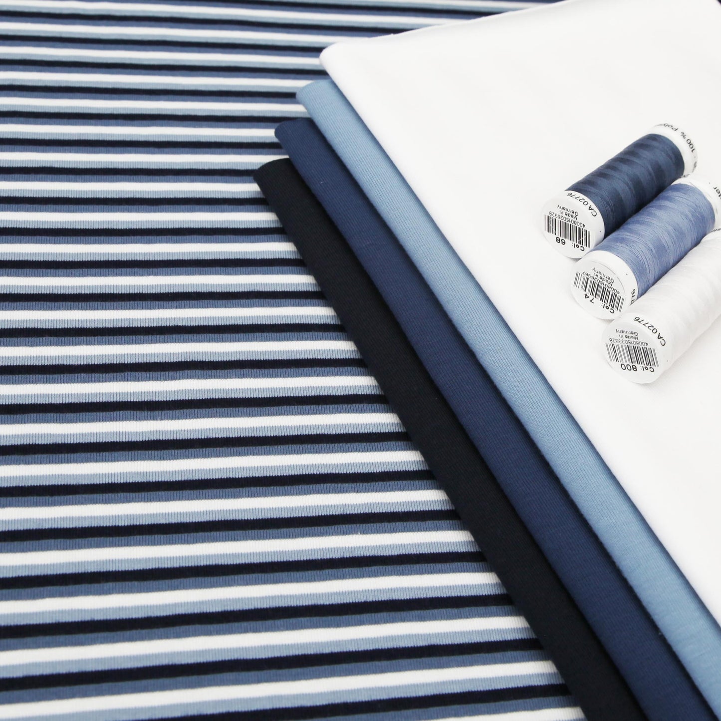 Baumwolljersey "marine rauchblau weiß-jeans 3mm" -  Jersey Stoff Streifen - Stoffe Kudellino