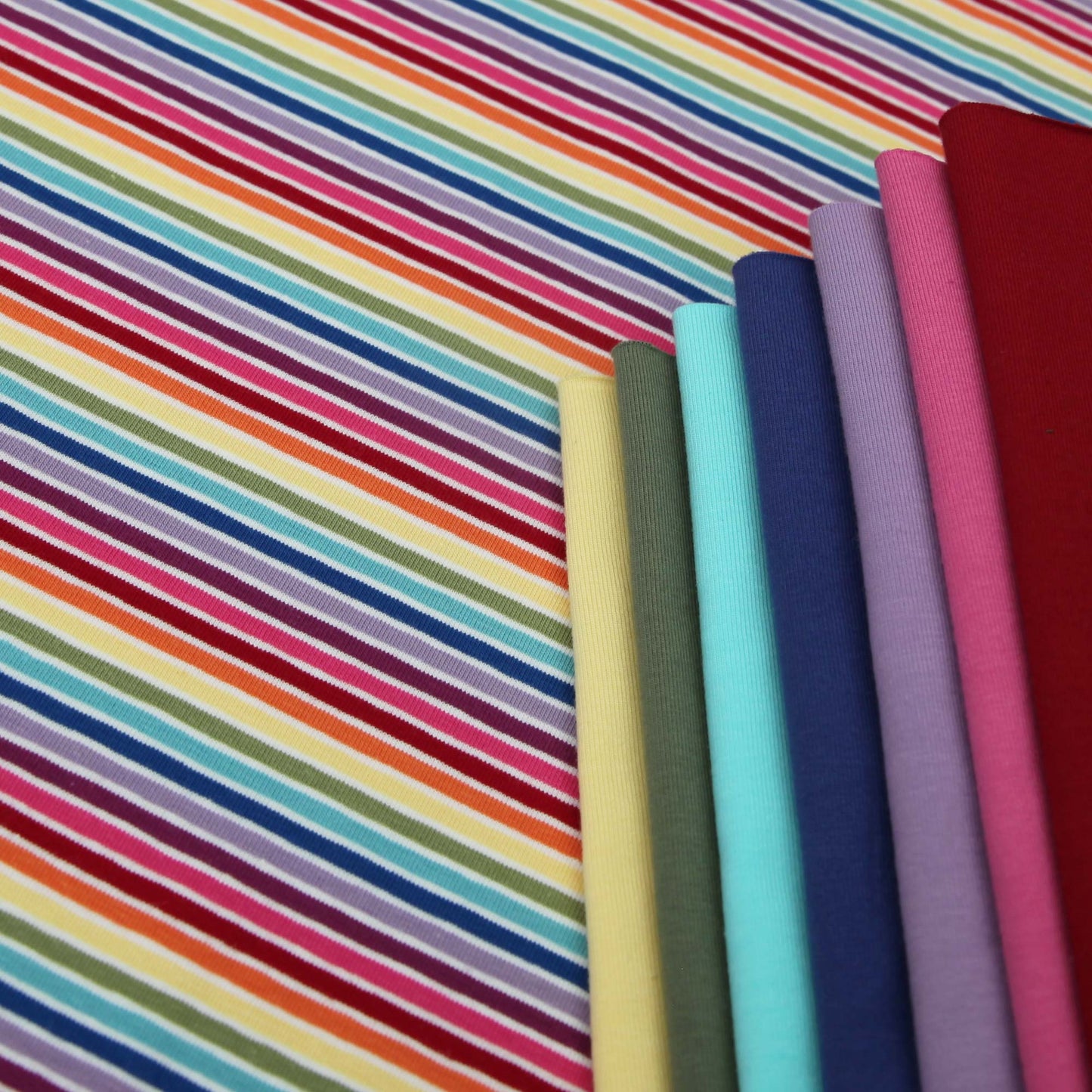 Ringel - Jersey Regenbogen bunte Streifen Multicolor mit Weiß - Stoffe Kudellino